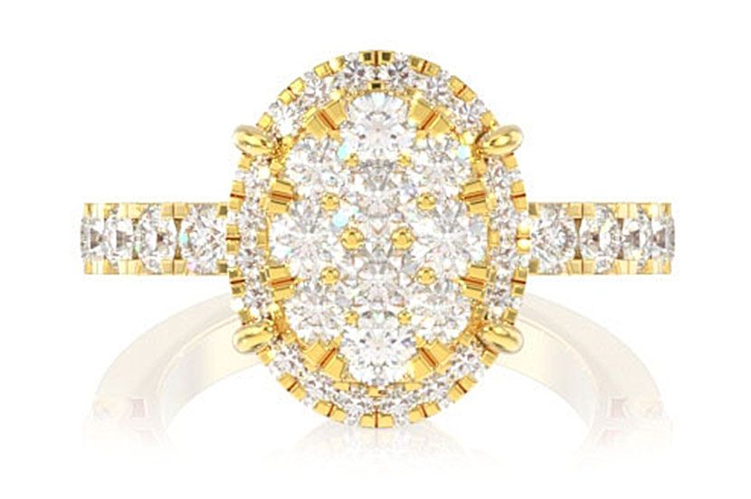 OVAL CLUSTER DIAMOND ENGAGEMENT RING 14K SOLID GOLD - 1.50CTW