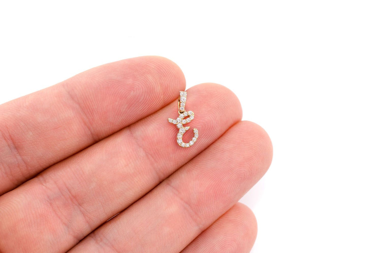 CHOOSE YOUR LETTER DIAMOND PENDANT 14K SOLID GOLD 0.20CTW