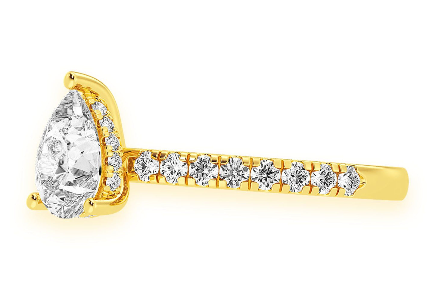 THINN - 1.00CT PEAR SOLITAIRE - ONE ROW UNDER HALO - DIAMOND ENGAGEMENT RING