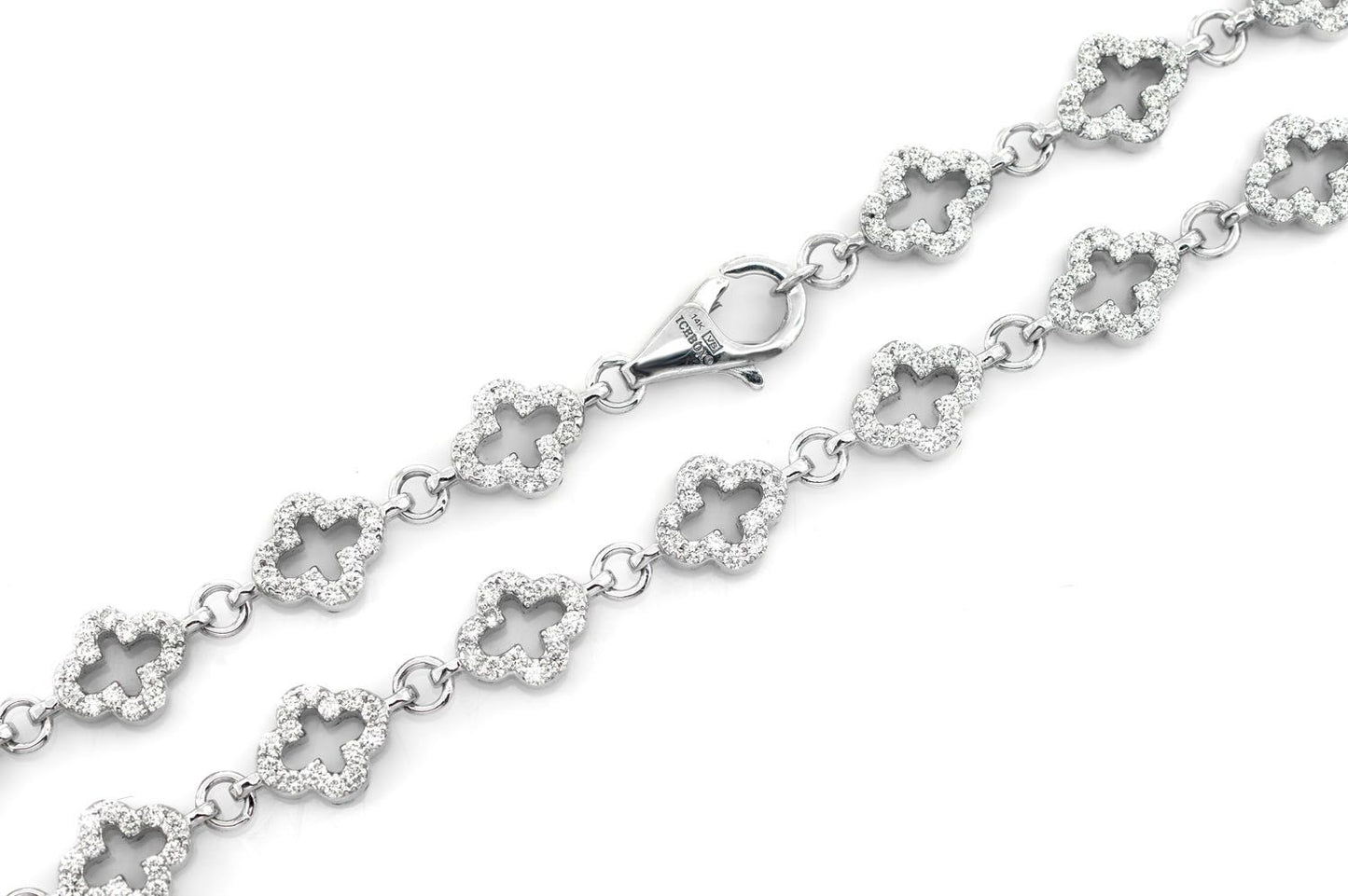 FLORAL CLOVER DIAMOND NECKLACE 14K SOLID GOLD 10.00CTW