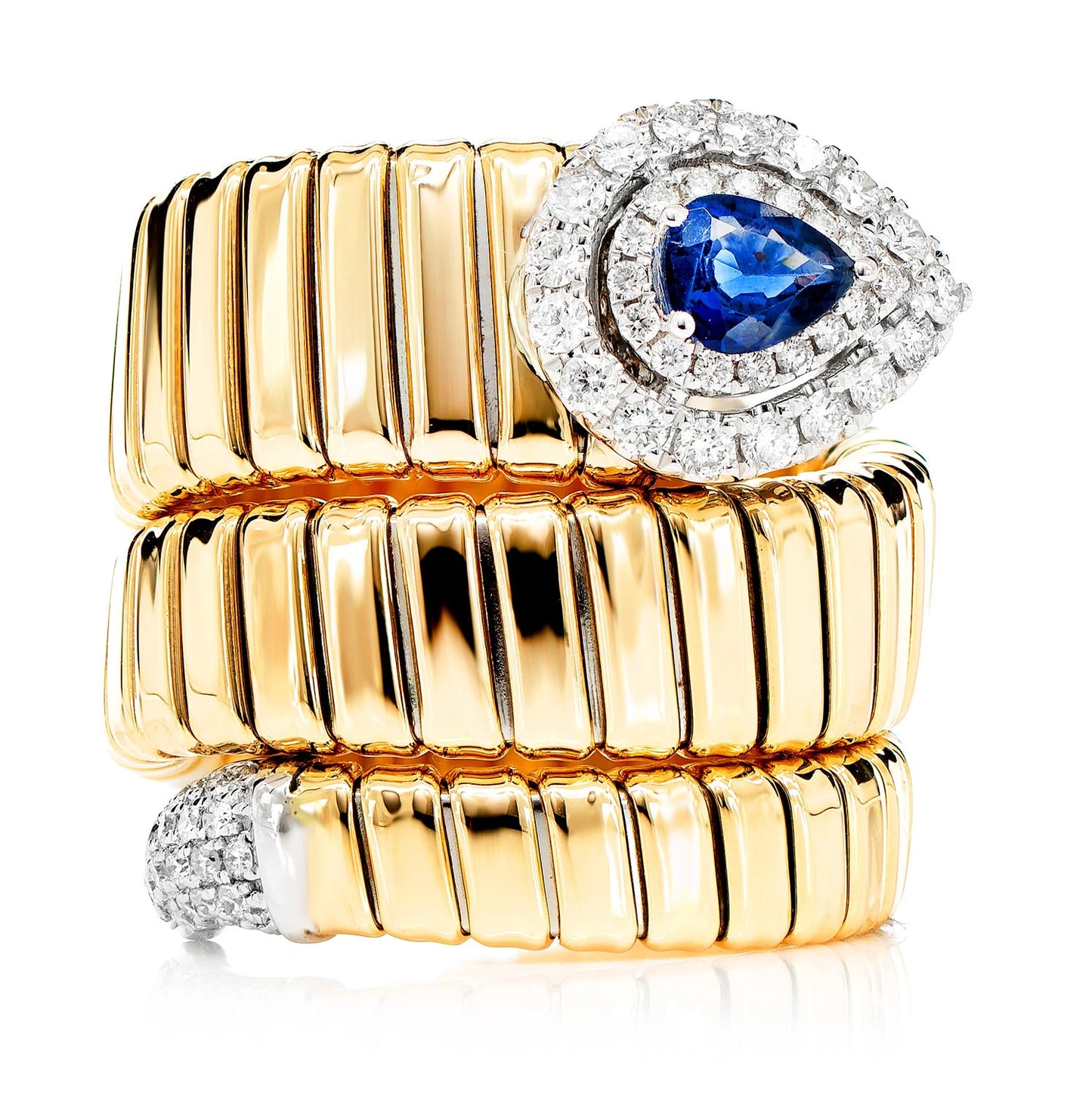 DIAMOND AND SAPPHIRE COIL WRAP RING 14K SOLID GOLD 0.55CTW