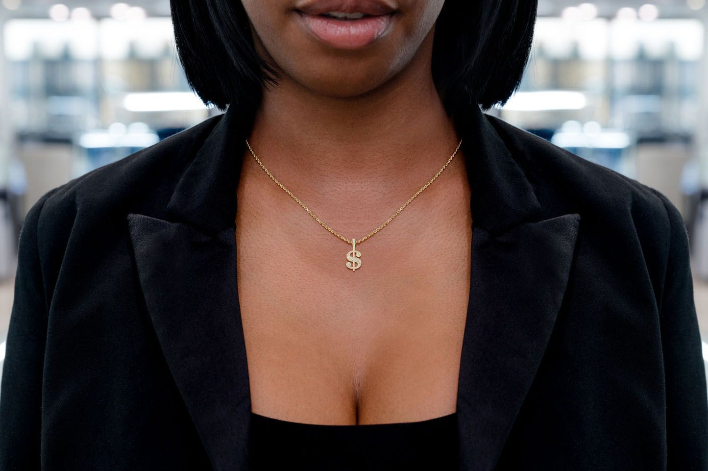 US DOLLAR SIGN DIAMOND PENDANT 14K SOLID GOLD 0.25CTW