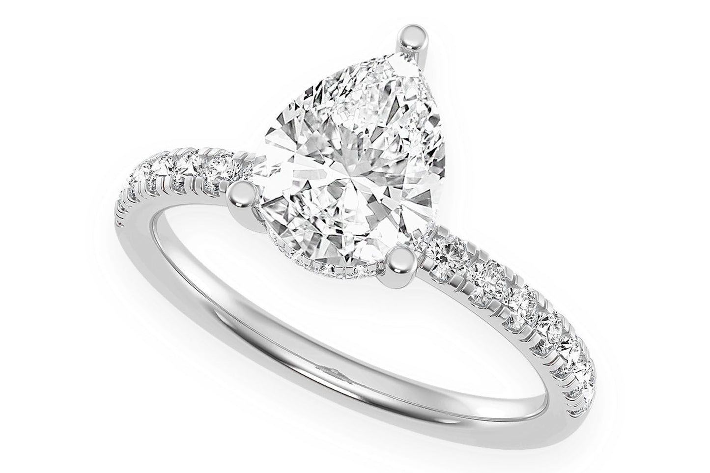 THINN - 2.00CT PEAR SOLITAIRE - ONE ROW UNDER HALO - DIAMOND ENGAGEMENT RING