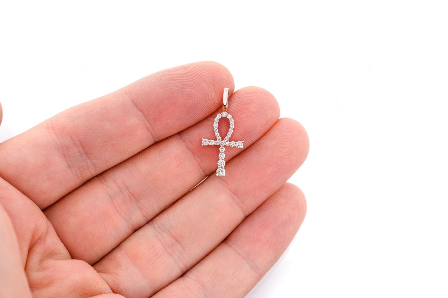 ANKH GRADUATED DIAMOND PENDANT 14K SOLID GOLD 0.25CTW