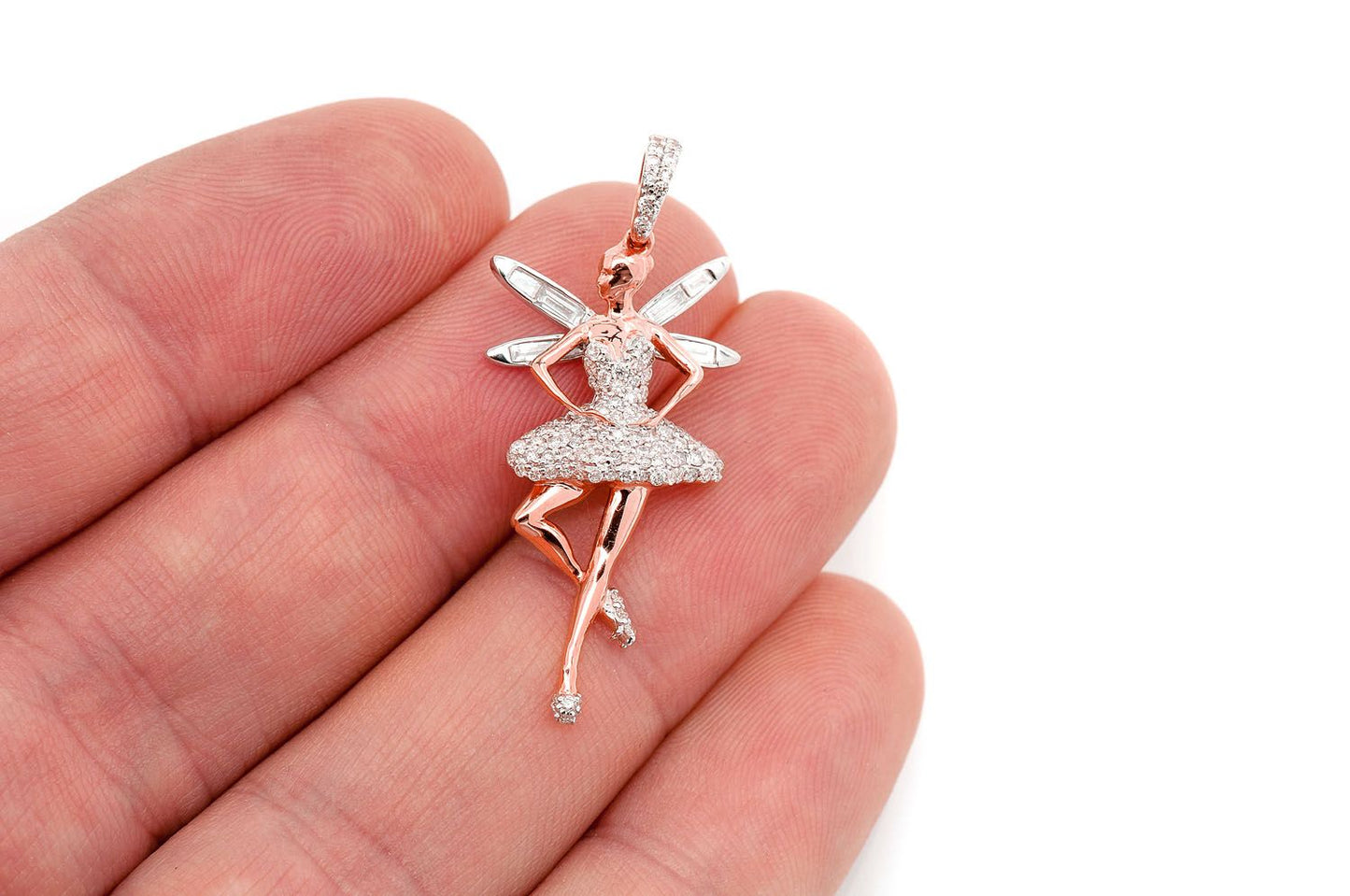 BALLERINA WINGS DIAMOND PENDANT 14K SOLID GOLD .65CTW
