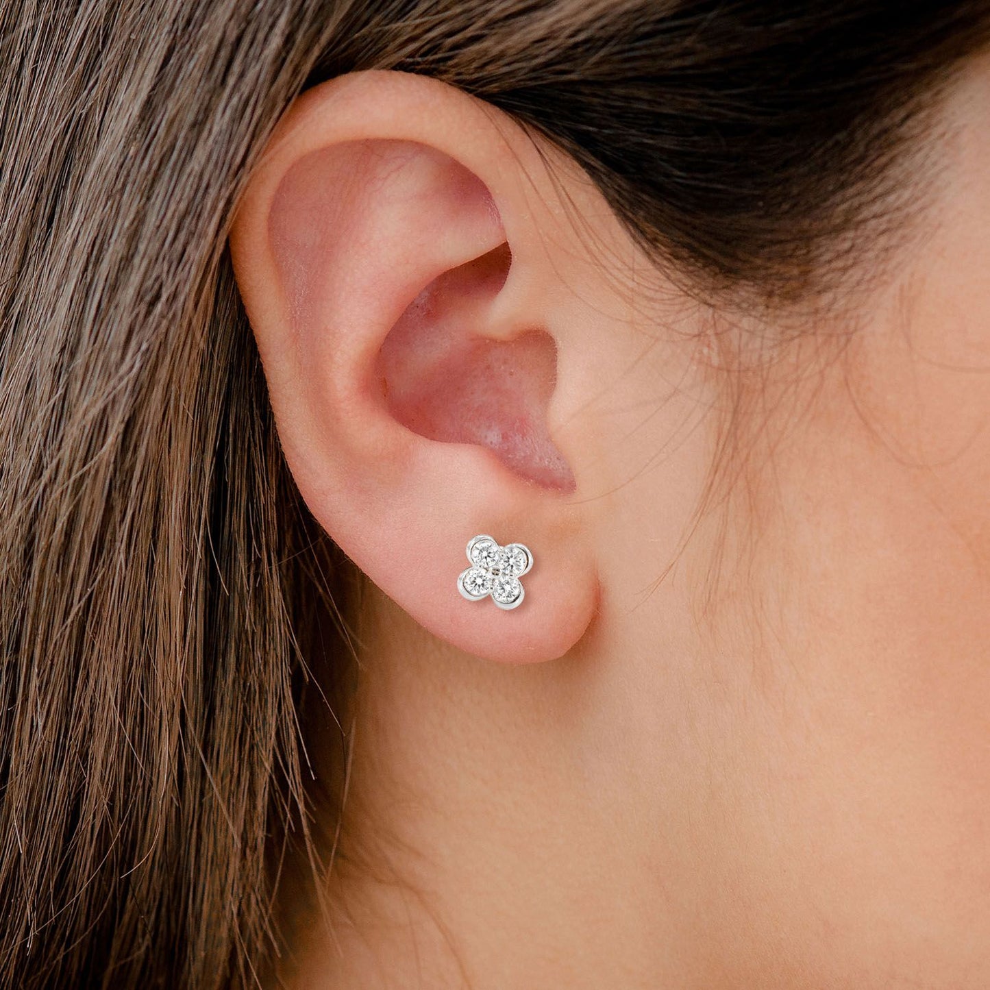 DIAMOND CLOVER STUD EARRINGS 14K SOLID GOLD 0.95CTW