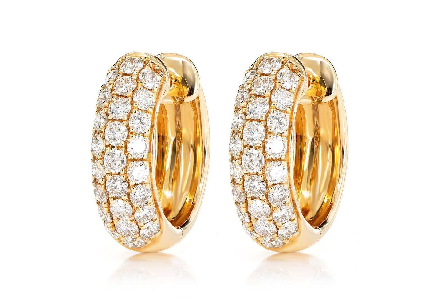 THREE ROW BUBBLY HOOP DIAMOND EARRINGS 14K SOLID GOLD 1.25CTW