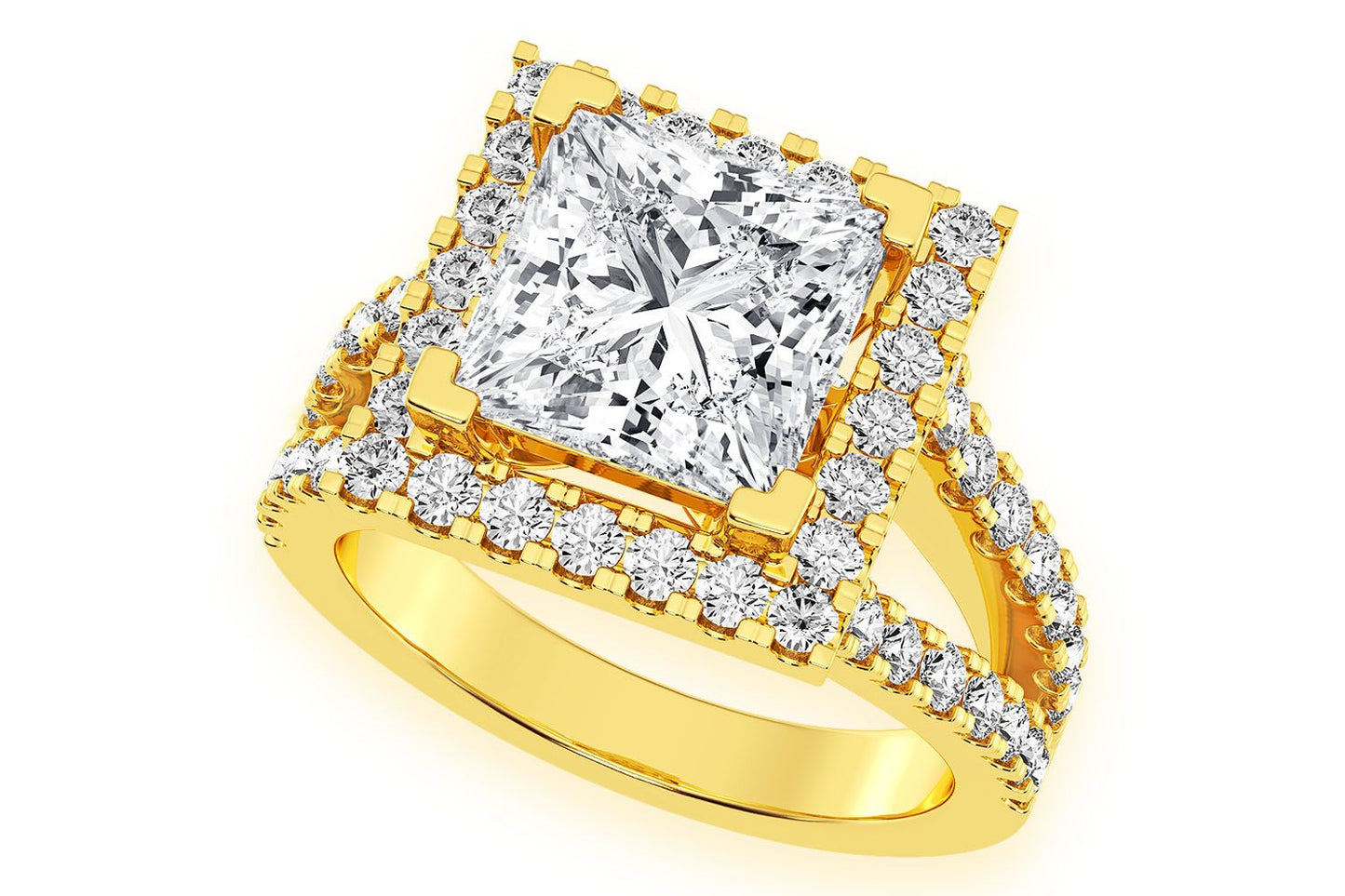 3.00CT PRINCESS SOLITAIRE - TWO ROW SPLIT - DIAMOND ENGAGEMENT RING