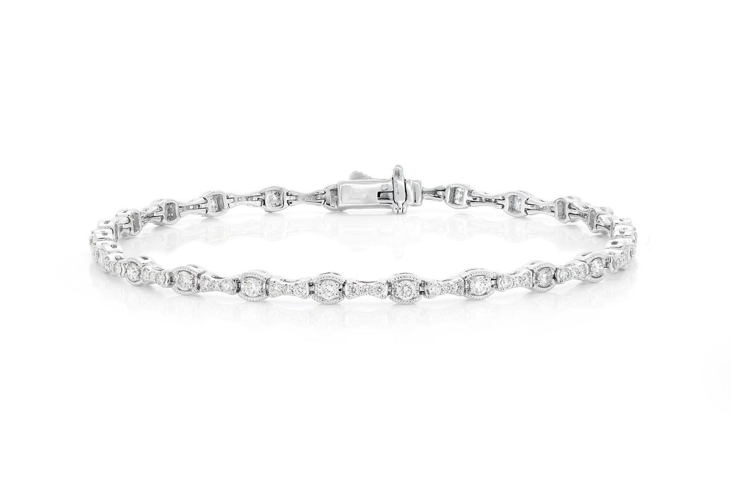 OVAL MILGRAIN LINK DIAMOND BRACELET 14K SOLID GOLD 1.50CTW