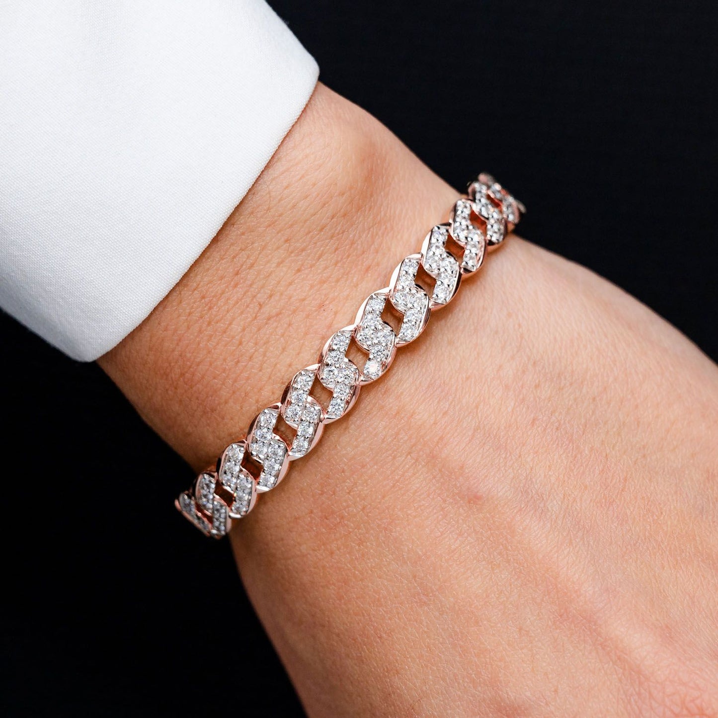 DIAMOND CURB LINK BANGLE BRACELET 14K SOLID GOLD 1.90CTW