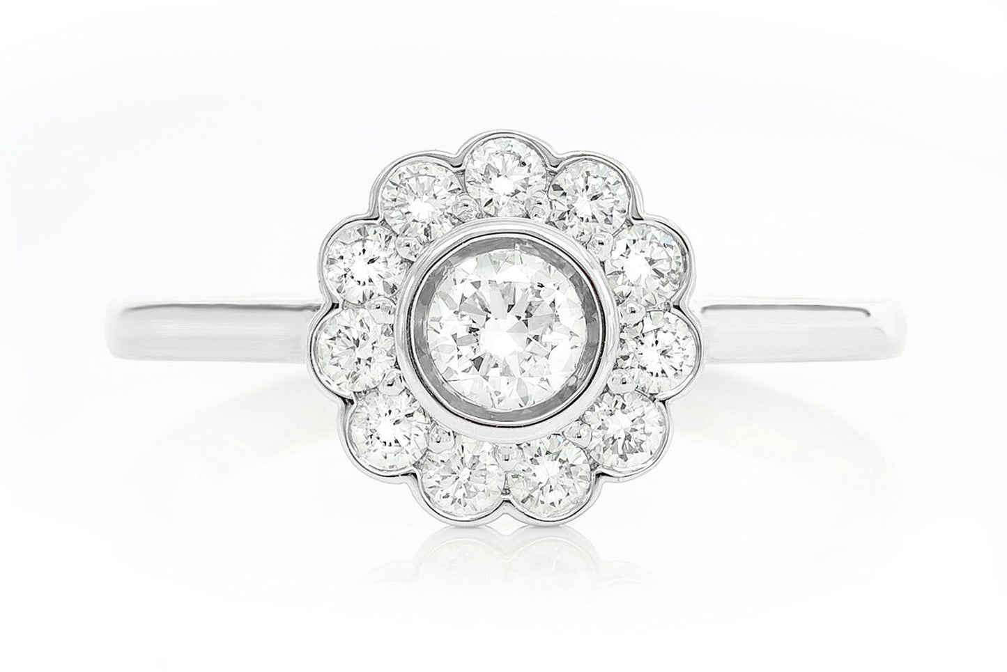 FLOWER BEZEL HALO DIAMOND RING 14K SOLID GOLD 0.65CTW