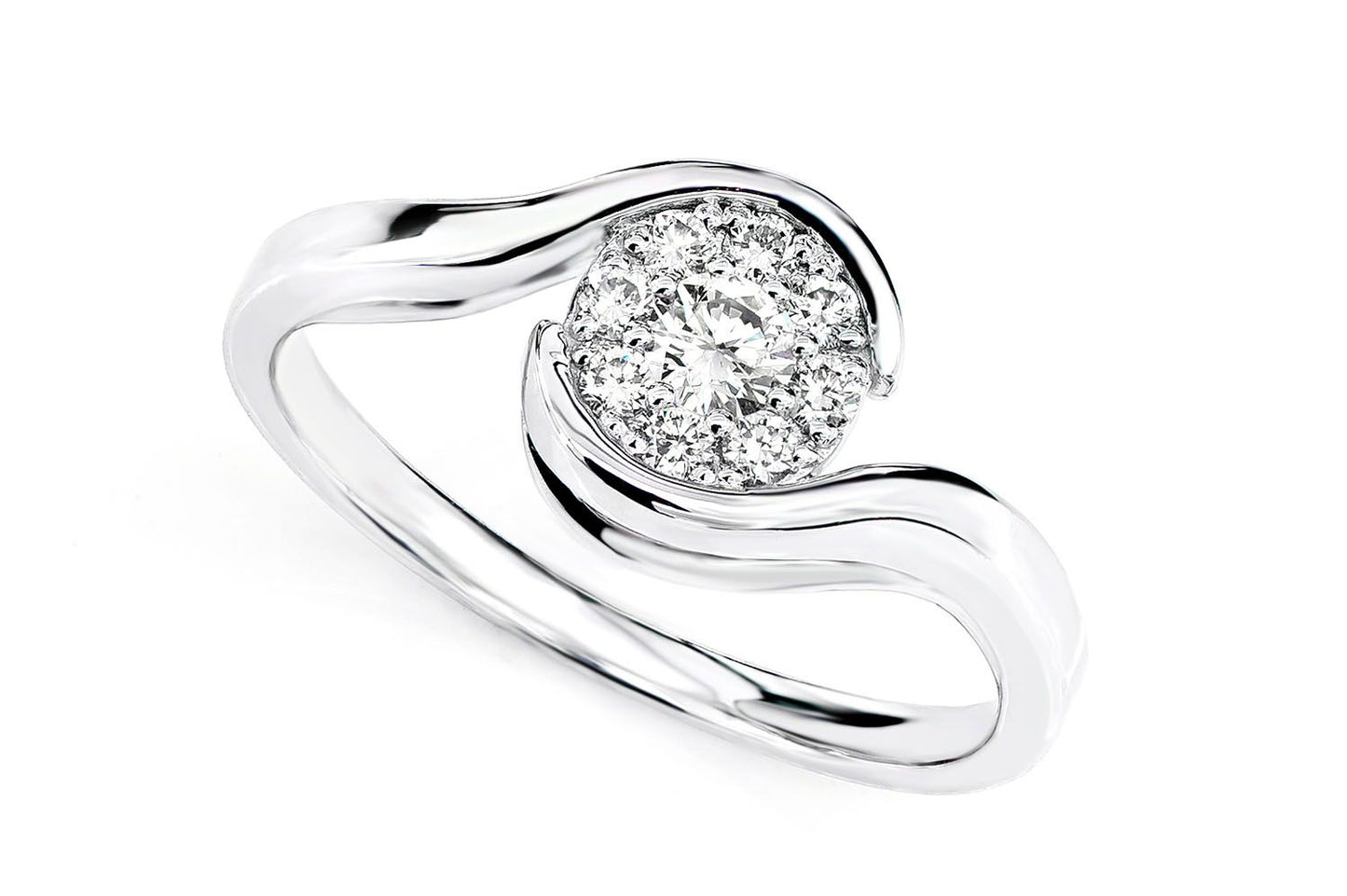 0.25CTW CLUSTER BYPASS DIAMOND ENGAGEMENT RING 14K SOLID GOLD