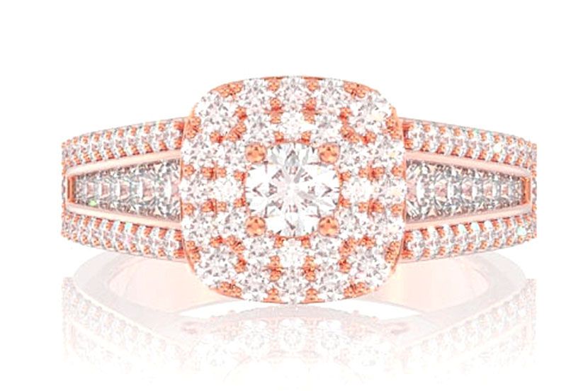 DOUBLE HALO TRIPLE BEZEL DIAMOND ENGAGEMENT RING 14K SOLID GOLD - 1.50CTW