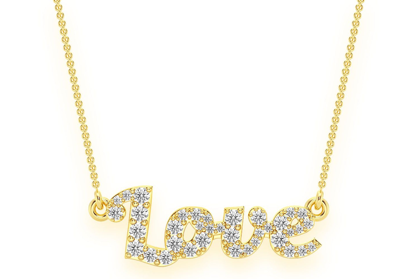 COLIER SCRIPT LOVE CU PANDANT ȘI DIAMANTE DIN AUR MASIV DE 14K