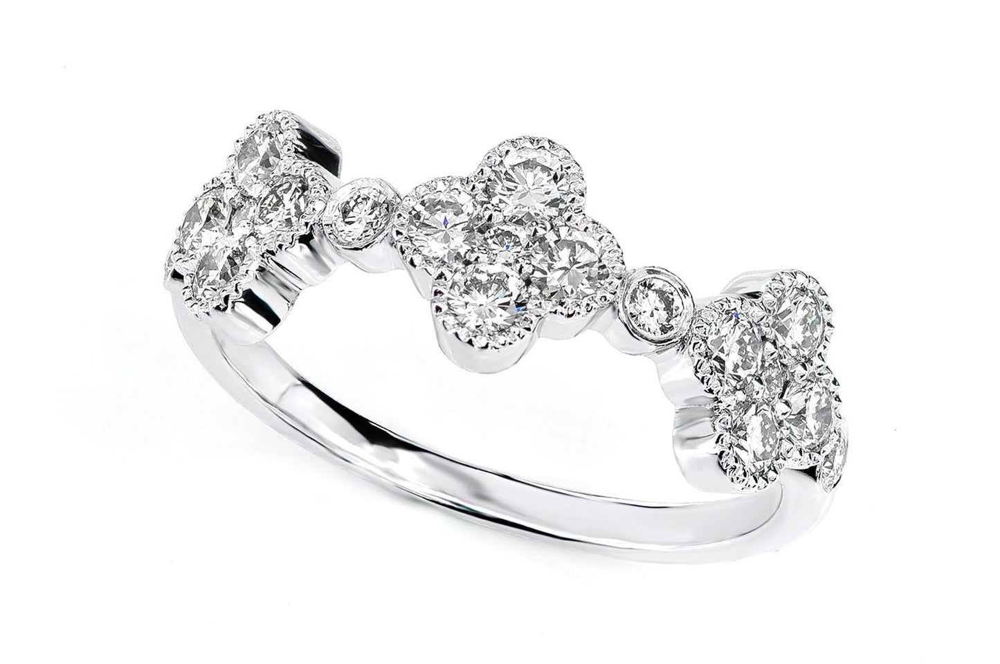 ROUND DIAMOND CLOVER RING 14K SOLID GOLD 0.75CTW