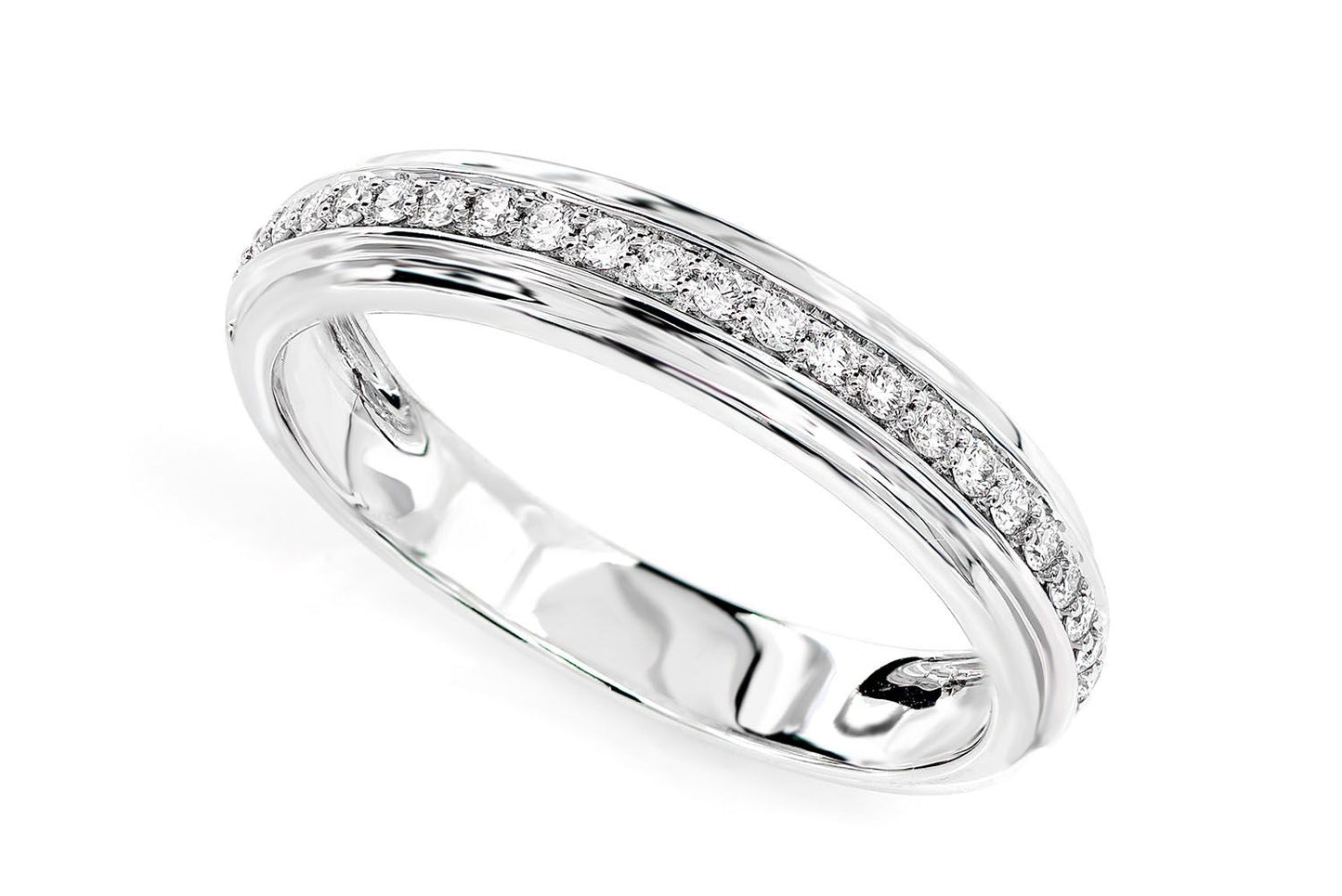 SINGLE ROW BORDER DIAMOND BAND RING 14K SOLID GOLD 0.15CTW