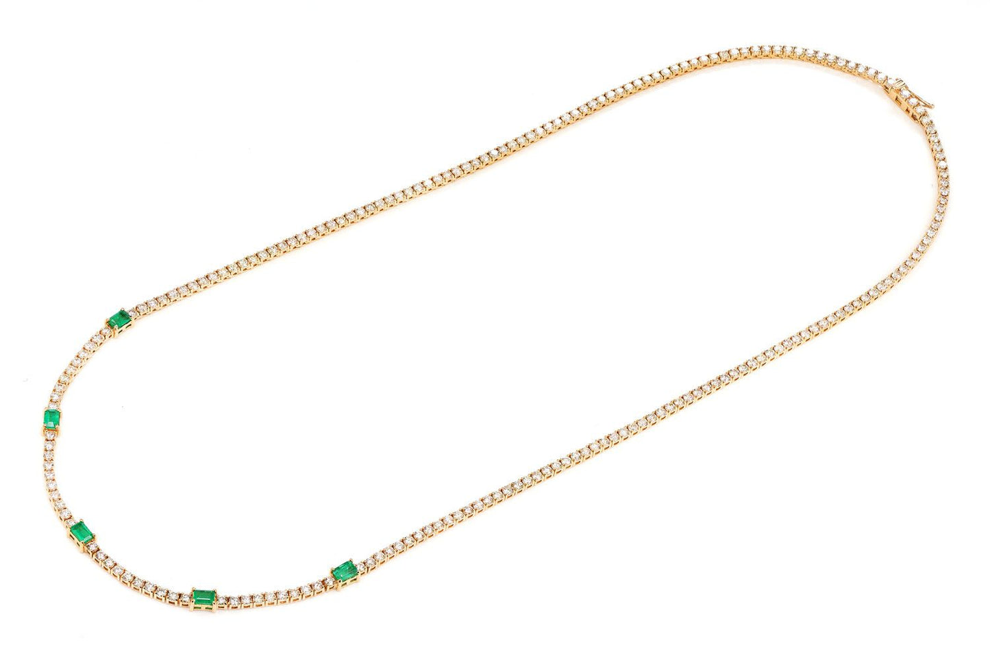DIAMOND TENNIS NECKLACE WITH EMERALD GEMSTONES 14K SOLID GOLD 5.90CTW