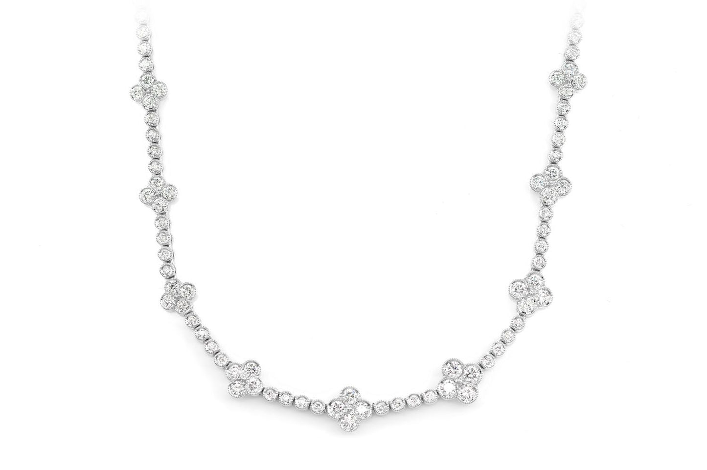 DIAMOND CLOVER STATION NECKLACE 14K SOLID GOLD 5.75CTW