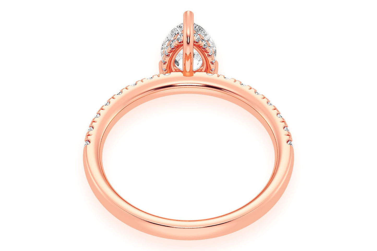 THINN - 1.00CT PEAR SOLITAIRE - ONE ROW UNDER HALO - DIAMOND ENGAGEMENT RING