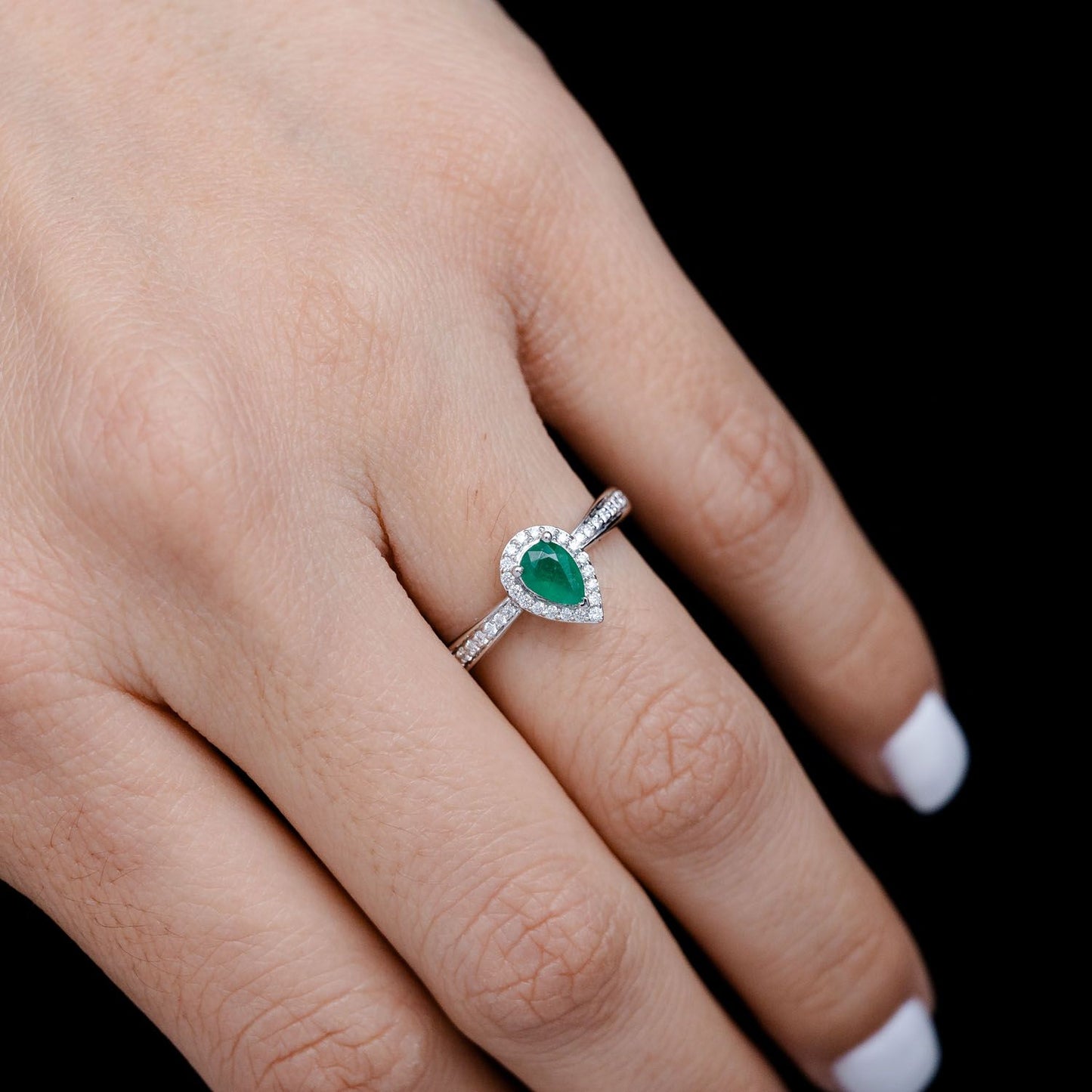 PEAR EMERALD GEMSTONE AND DIAMOND HALO RING 14K SOLID GOLD 0.50CTW