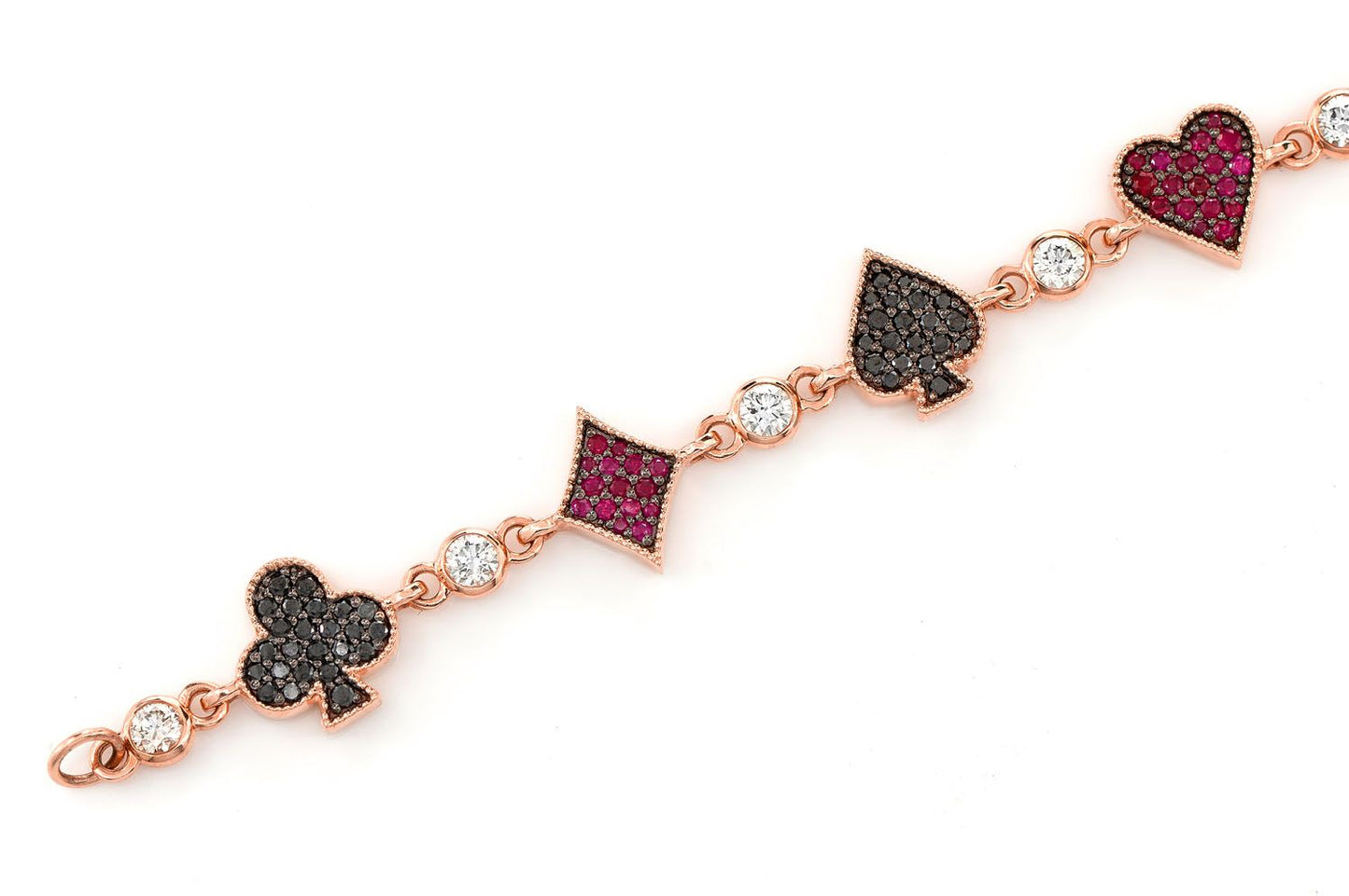 POKER PLAYING CARD SUIT BEZEL LINK BRACELET 14K SOLID GOLD 2.25CTW