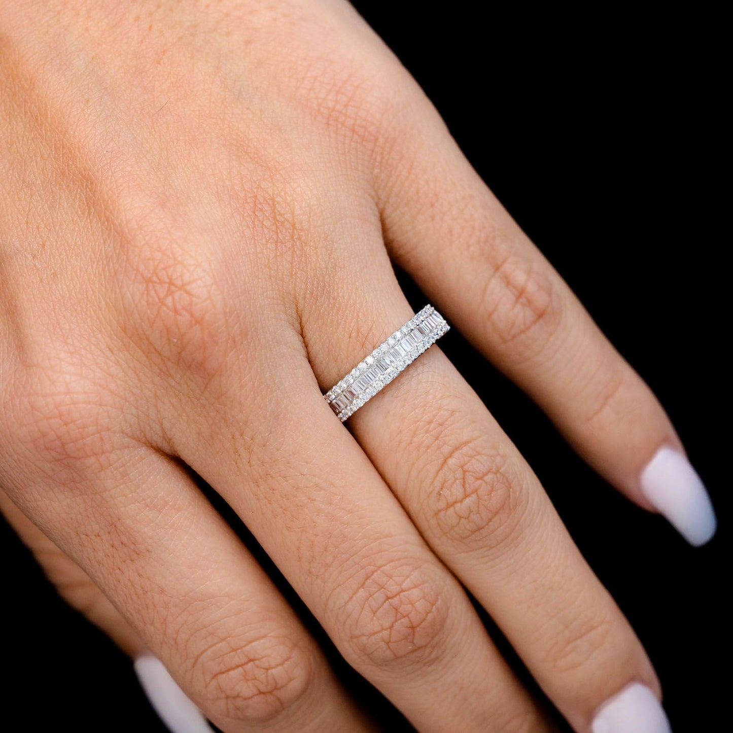ONE ROW GRADUATED BORDER BAGUETTE & ROUND DIAMOND BAND RING 14K SOLID GOLD 0.50CTW