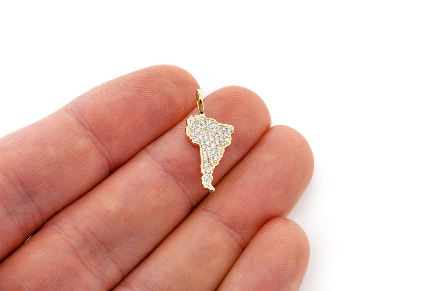 SOUTH AMERICA CONTINENT DIAMOND PENDANT 14K SOLID GOLD 0.25CTW