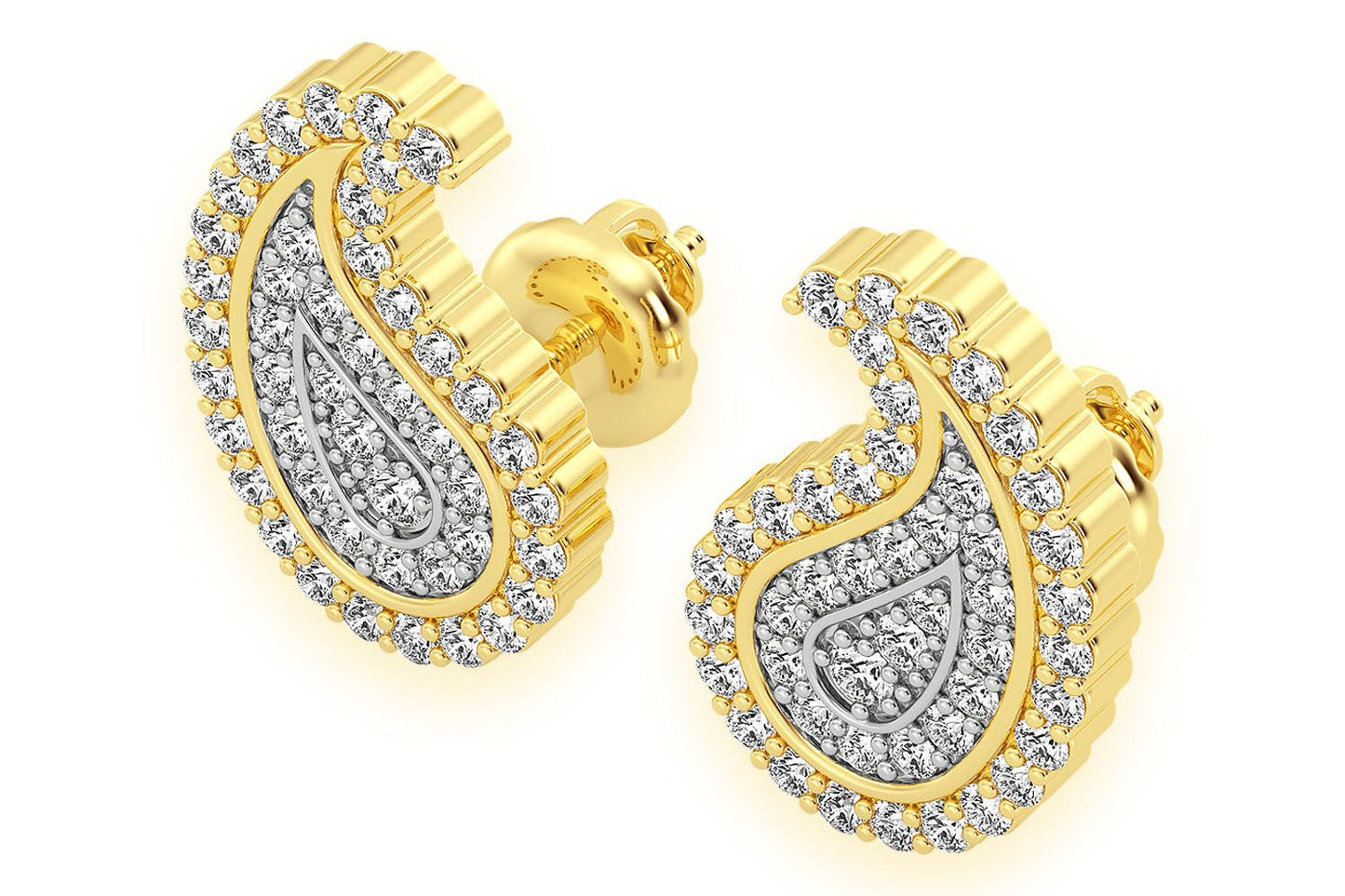 CERCEI CU DIAMANTE PAISLEY, AUR MASIV DE 14K, 0.35CT