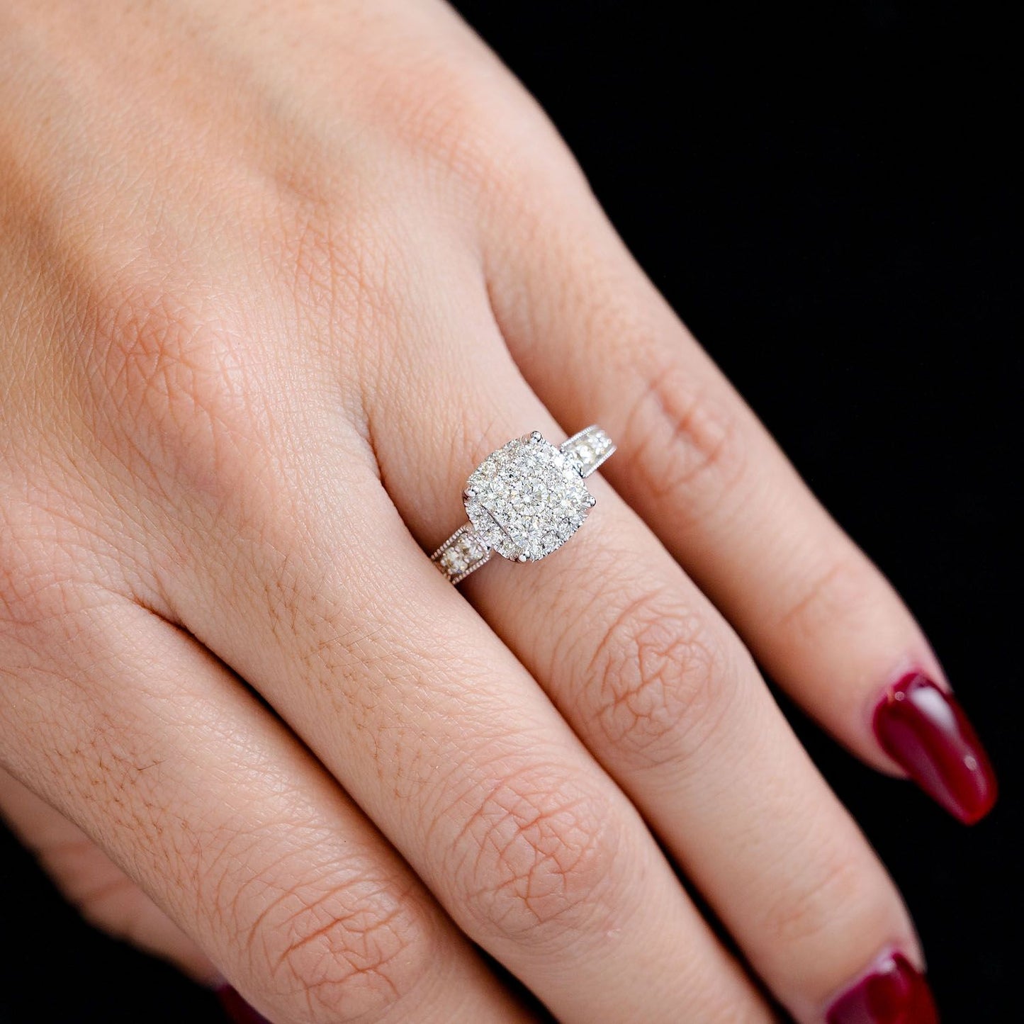 1.00CTW SQUARE PAVE CENTER - DIAMOND ENGAGEMENT RING