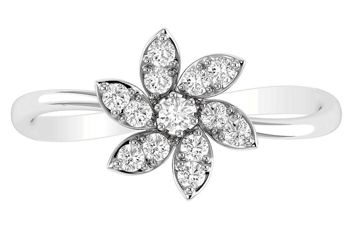 INEL CU DIAMANT ȘI FLOARE, AUR MASIV DE 14K, 0.25CT