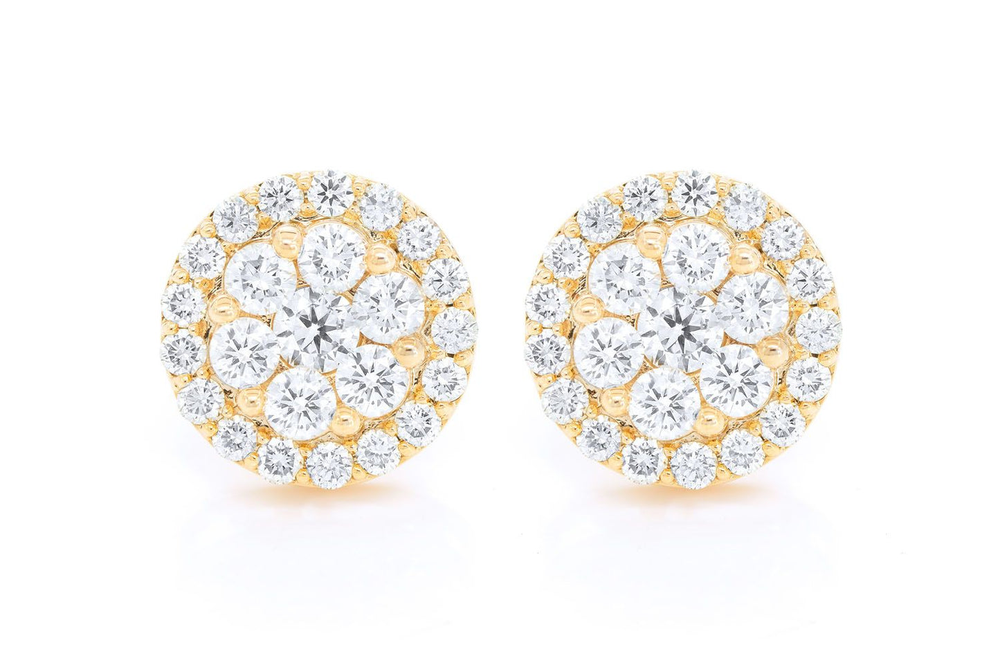 CERCEI CU DIAMANTE HALO FLOWER, AUR MASIV DE 14K, 4.00CT