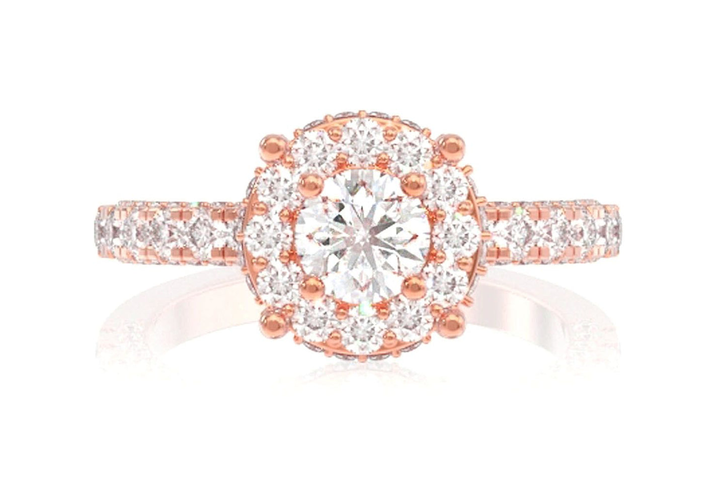 1.50CTW SINGLE HALO ROUND DELUXE DIAMOND ENGAGEMENT RING- 14K SOLID GOLD