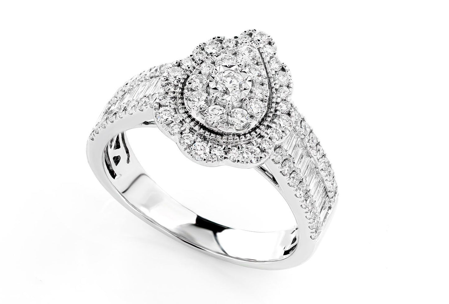 1.05CTW FLORAL PEAR CLUSTER BAGUETTE - DIAMOND ENGAGEMENT RING - 14K SOLID GOLD