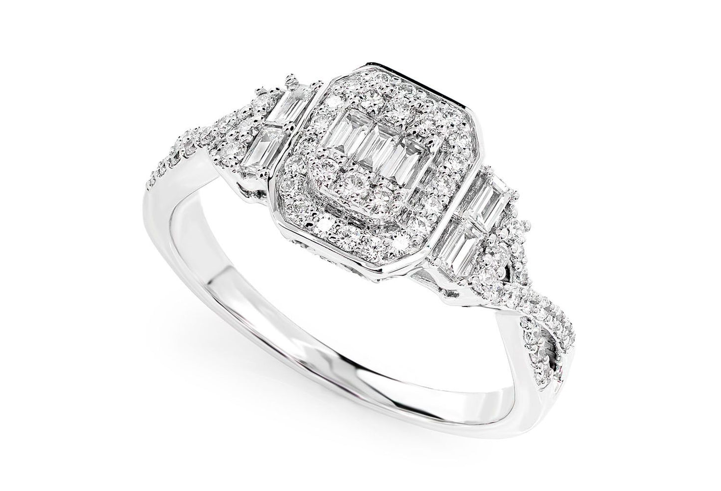 0.50CTW BAGUETTE & ROUND TWISTED SHANK - DIAMOND ENGAGEMENT RING
