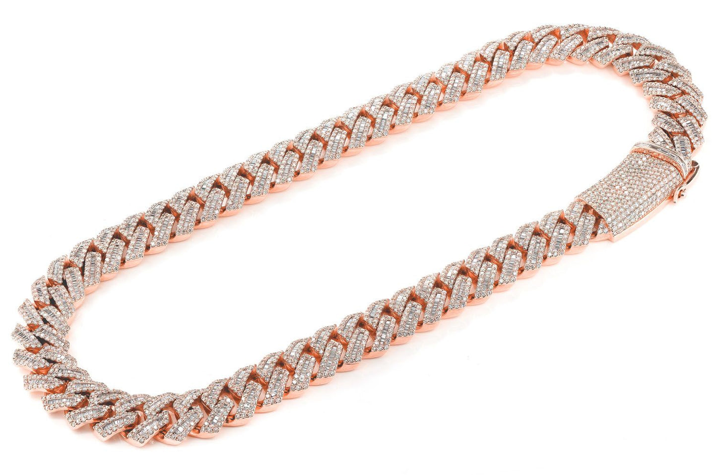 20MM RAISED BAGUETTE DIAMOND CUBAN LINK NECKLACE 14K SOLID GOLD 55.10CTW