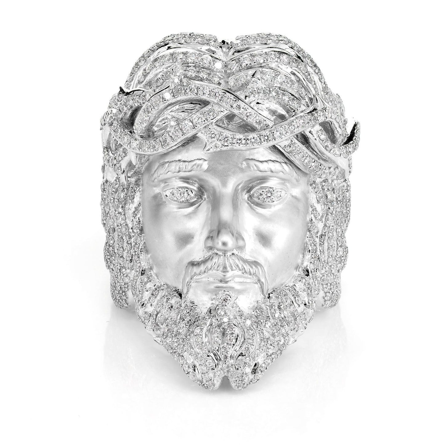 JESUS SIGNET CROWN OF THORNS DIAMOND RING SOLID GOLD 3.25CTW