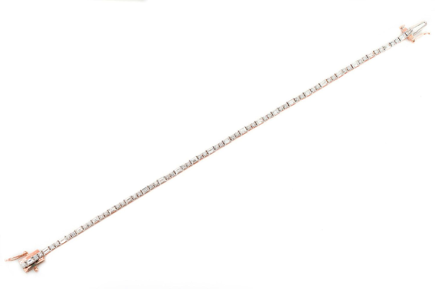 BAGUETTE AND ROUND DIAMOND TENNIS BRACELET 14K SOLID GOLD 3.50CTW