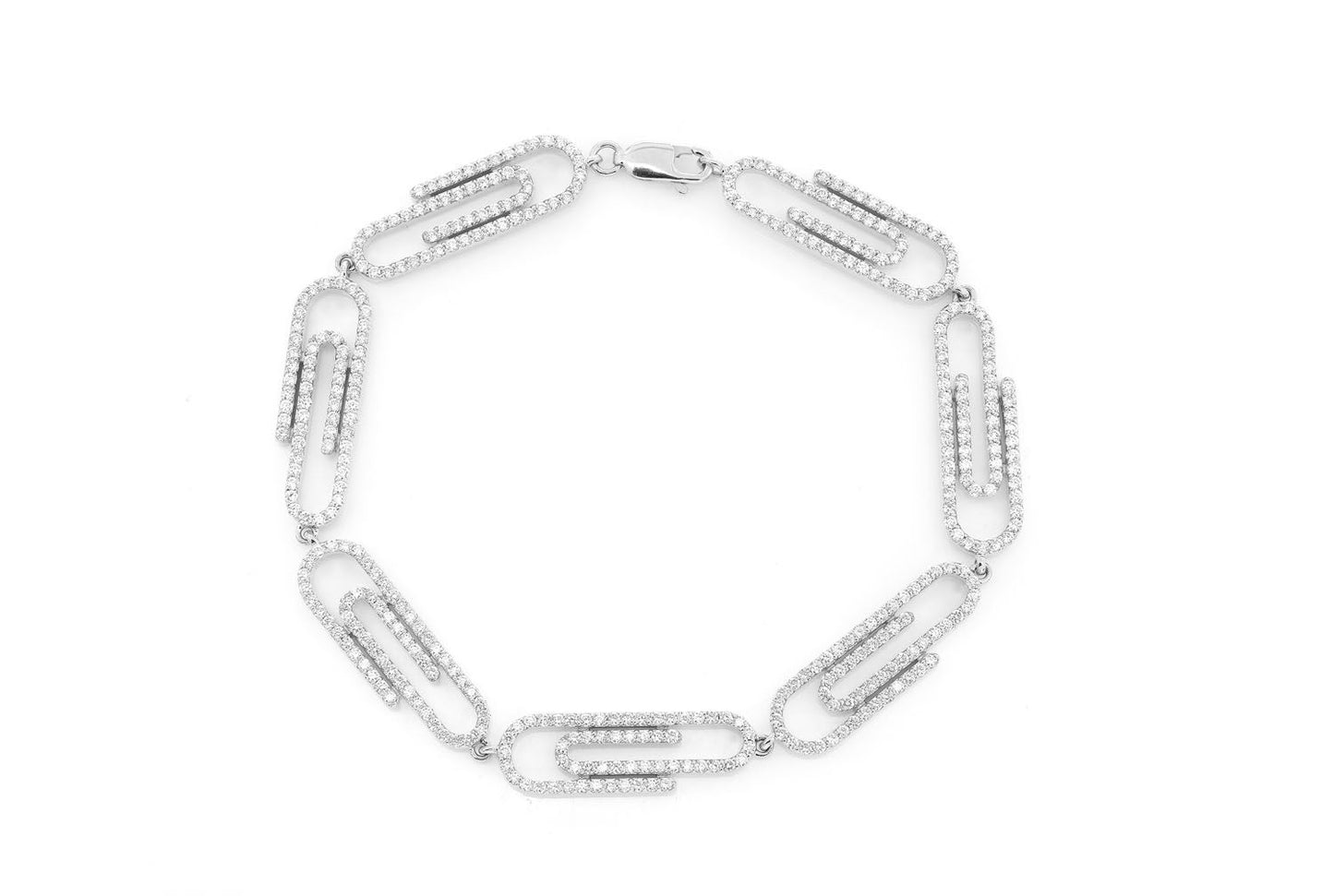 PAPER CLIP DIAMOND BRACELET 14K SOLID GOLD 3.50CTW