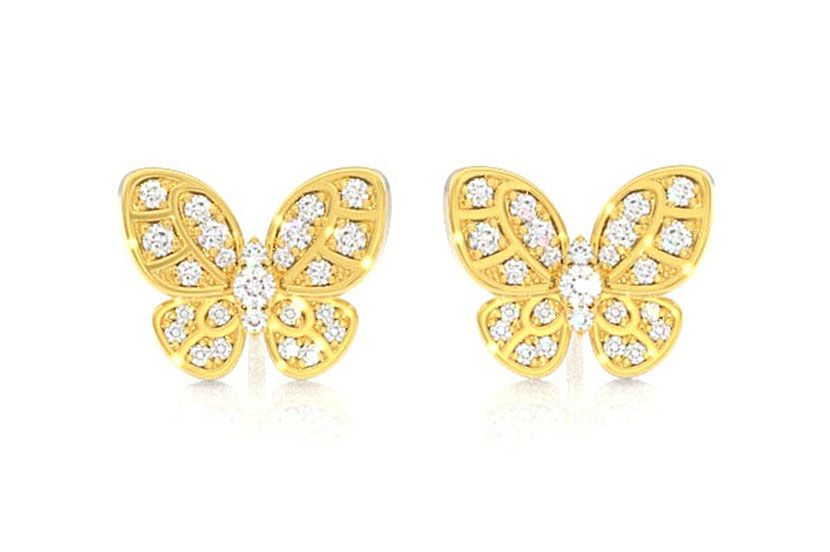 INTRICATE BUTTERFLY STUD DIAMOND EARRINGS 14K SOLID GOLD 0.35CTW
