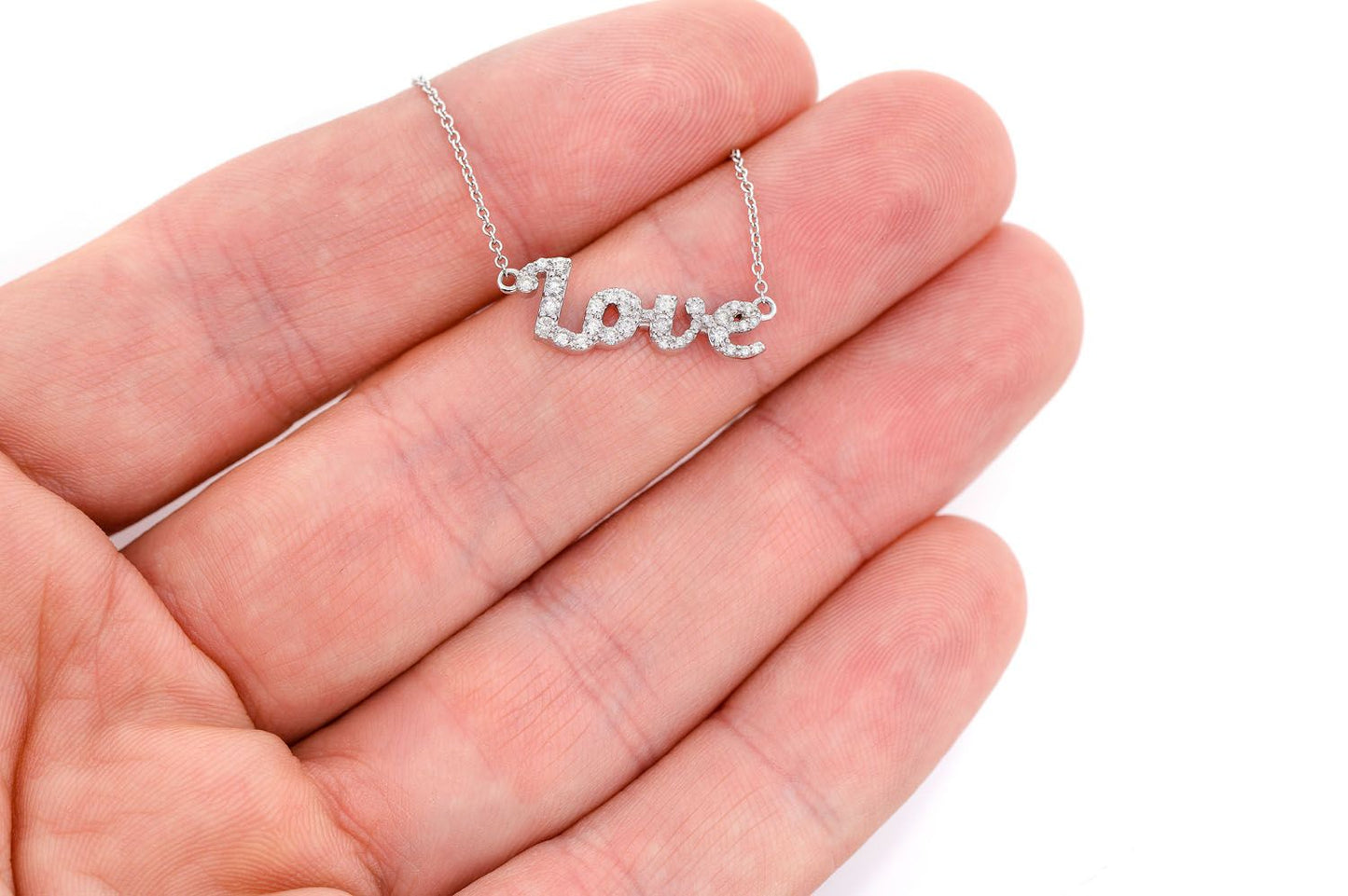 COLIER SCRIPT LOVE CU PANDANT ȘI DIAMANTE DIN AUR MASIV DE 14K