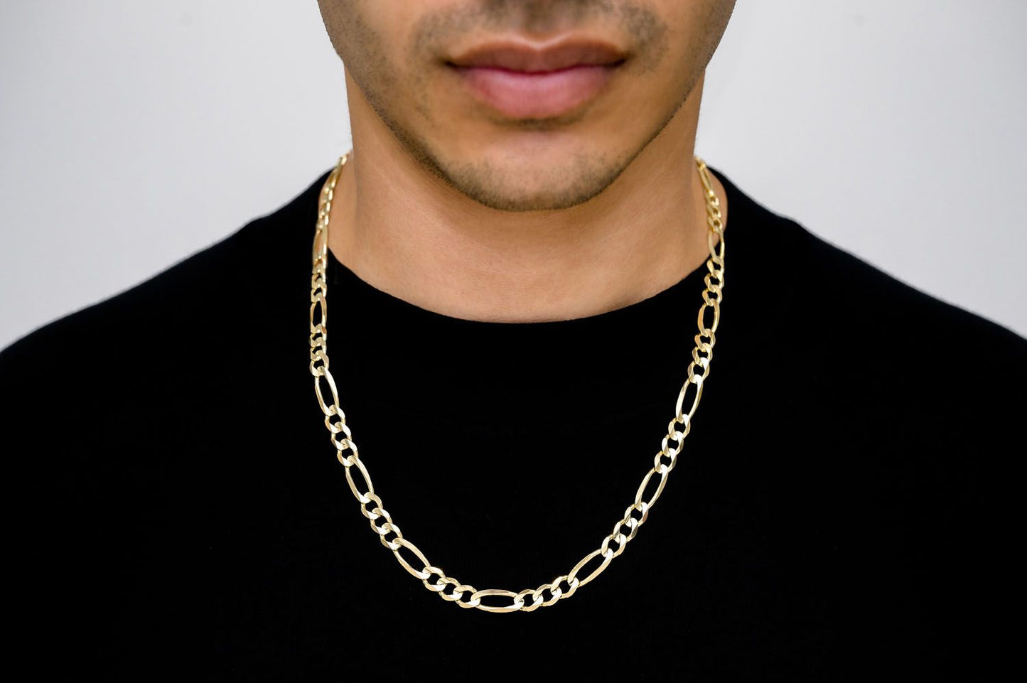 7MM FIGARO CHAIN 14K SOLID GOLD