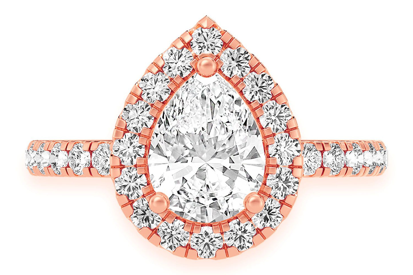 THAV - 1.00CT PEAR SOLITAIRE - SCALLOP HALO ONE ROW - DIAMOND ENGAGEMENT RING