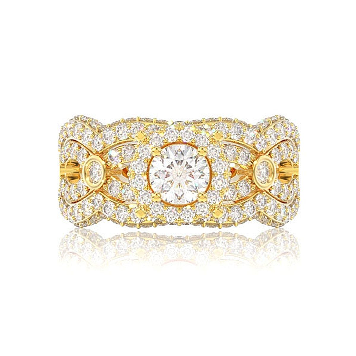 ROUND HALO WIDE TWISTED SHANK DIAMOND ENGAGEMENT RING - 1.85CTW