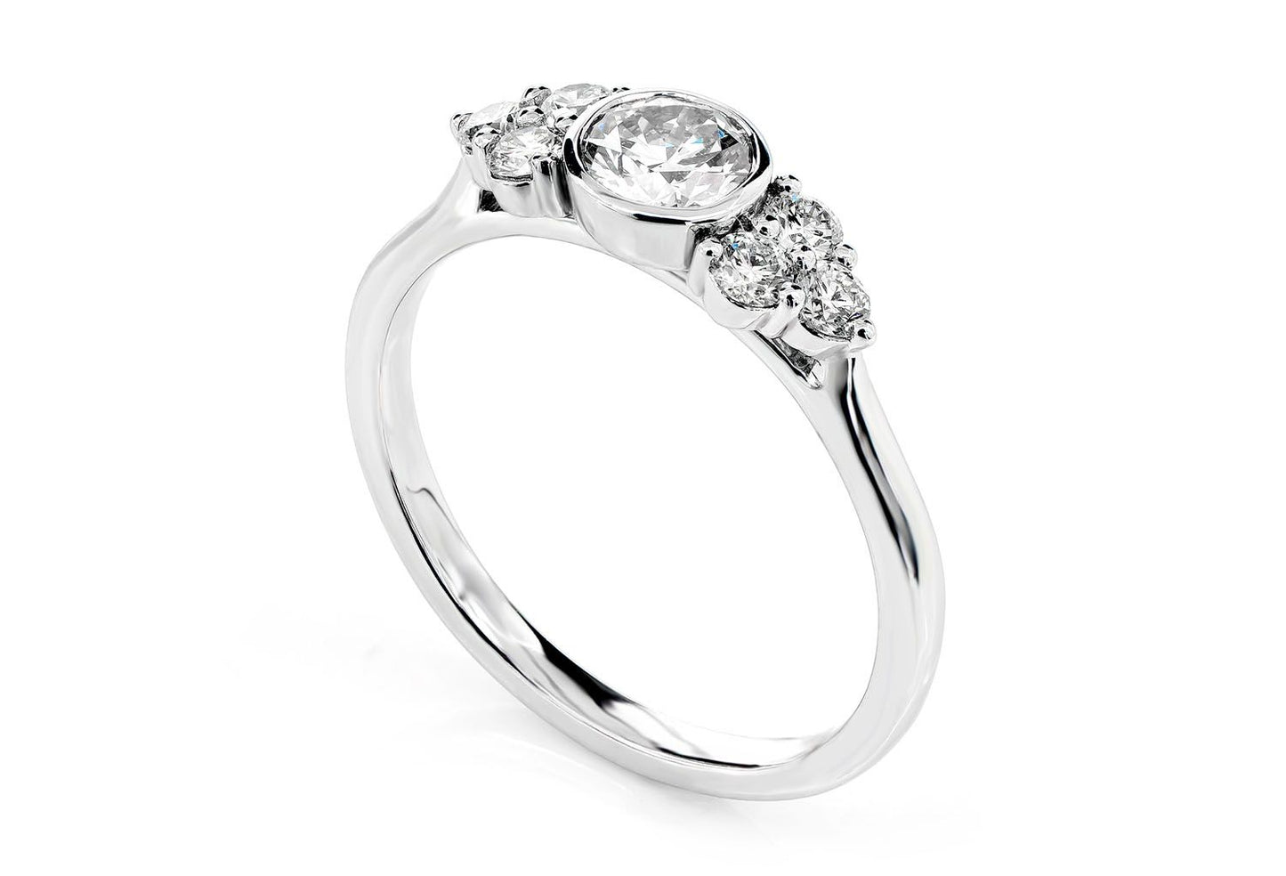 ROUND BEZEL CENTER DIAMOND ACCENTS ENGAGEMENT RING - 0.80CTW