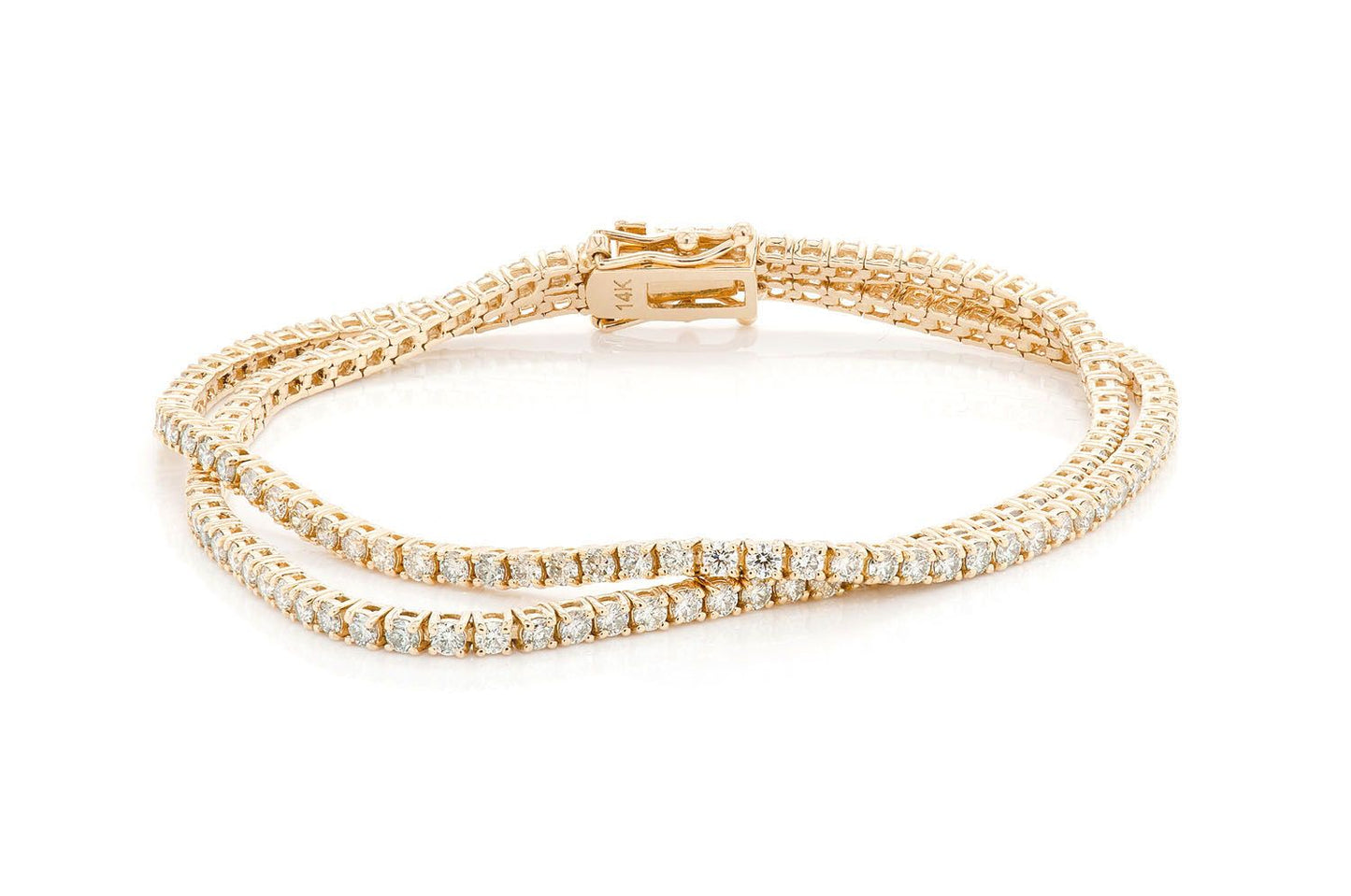 3PT TWO ROW PRONG SET DIAMOND TENNIS BRACELET 14K SOLID GOLD 4.75CTW