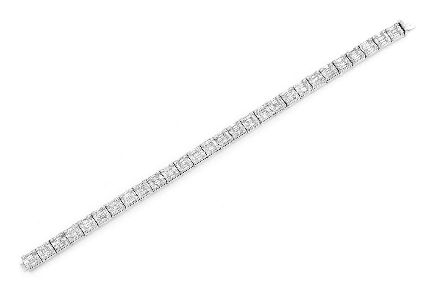 BAGUETTE & ROUND LINK DIAMOND BRACELET 14K SOLID GOLD 9.25CTW