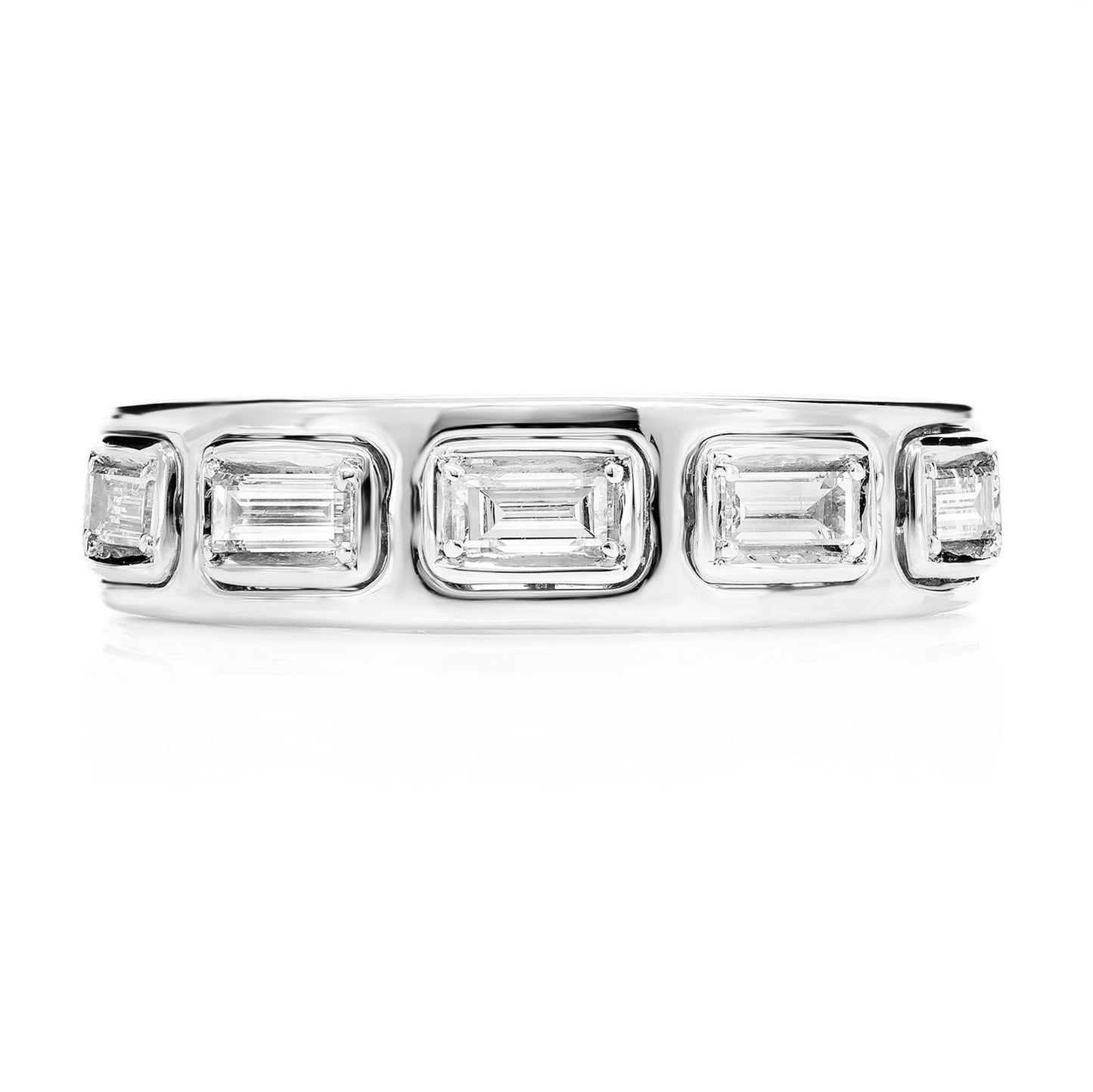 FIVE STONE BAGUETTE BEZEL DIAMOND BAND RING 14K SOLID GOLD 0.35CTW