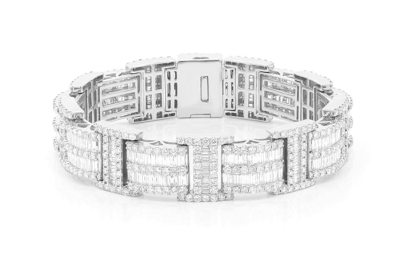 2 ROW BAGUETTE & ROUND DIAMOND BRACELET 14K SOLID GOLD 23.50CTW
