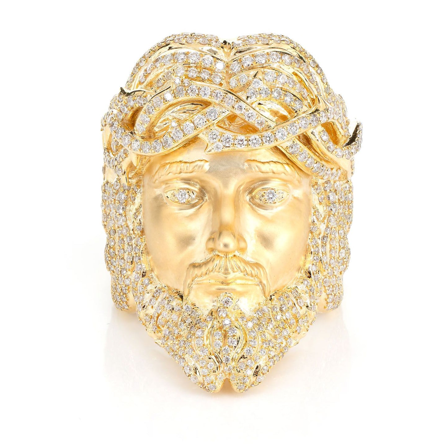 JESUS SIGNET CROWN OF THORNS DIAMOND RING SOLID GOLD 3.25CTW
