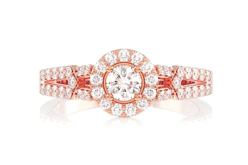 0.95CTW SOLITAIRE HALO UNDER SCROLL DIAMOND ENGAGEMENT RING 14K SOLID GOLD